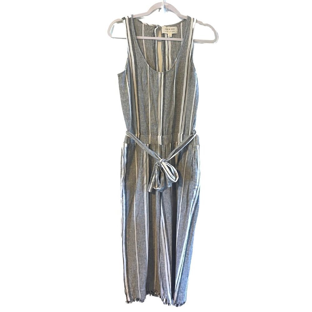 Cloth & Stone Jumpsuit Linen Blend Stripes Cropped Wide Leg S Anthropologie
